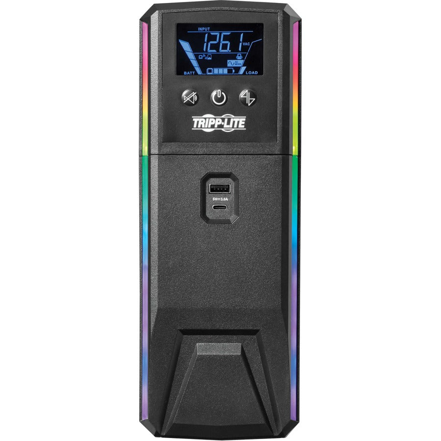 Tripp Lite by Eaton 600VA 360W 120V Pure Sine Wave Gaming UPS Battery Backup - LCD, AVR, RGB LEDs, USB Charging, Power Saving SMART600PSGLCD