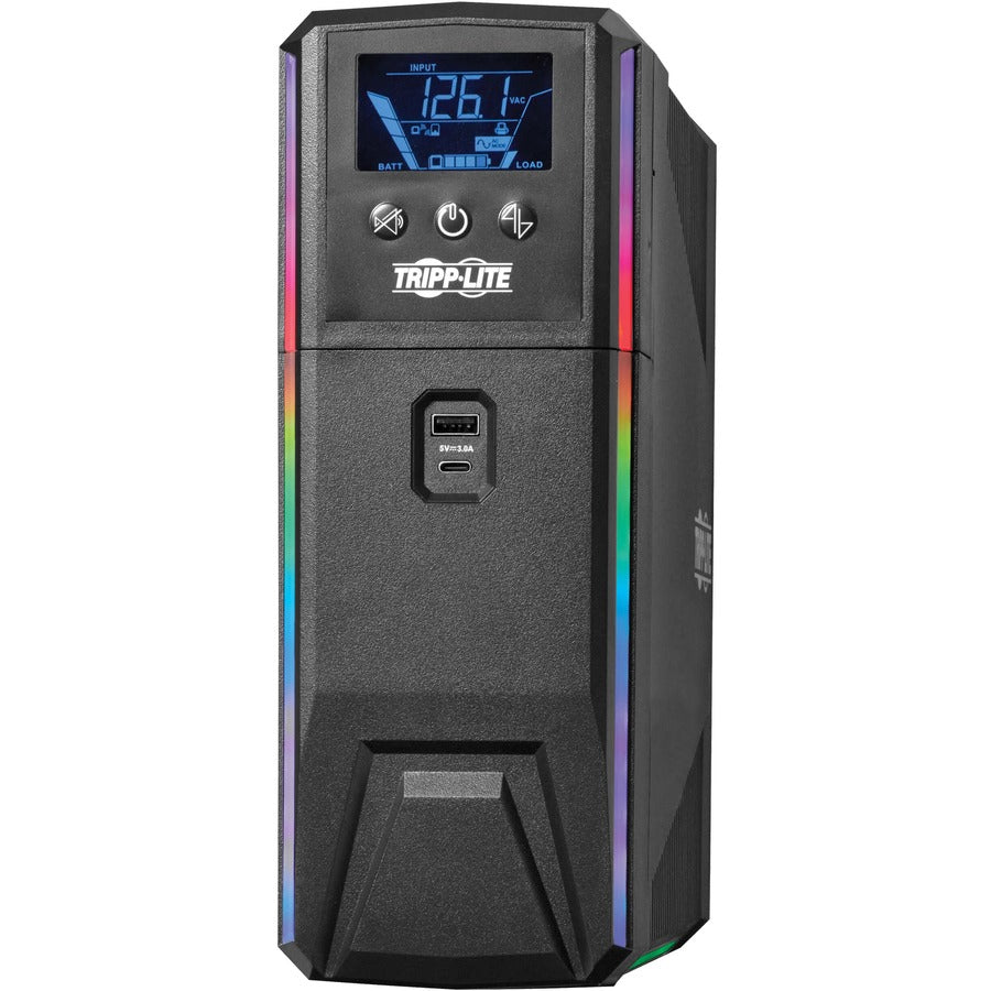 Tripp Lite by Eaton 600VA 360W 120V Pure Sine Wave Gaming UPS Battery Backup - LCD, AVR, RGB LEDs, USB Charging, Power Saving SMART600PSGLCD