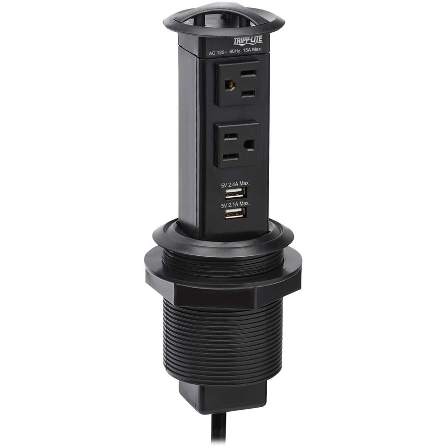 Tripp Lite by Eaton Power It! 2-Outlet Pop-Up Power and Charging Dock - 2x USB-A, 6 ft. Cord, Antimicrobial Protection, Black PS22POPAM