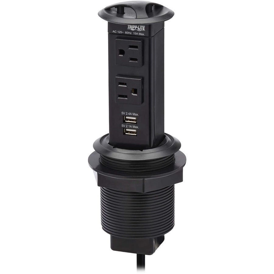 Tripp Lite by Eaton Power It! 2-Outlet Pop-Up Power and Charging Dock - 2x USB-A, 6 ft. Cord, Antimicrobial Protection, Black PS22POPAM