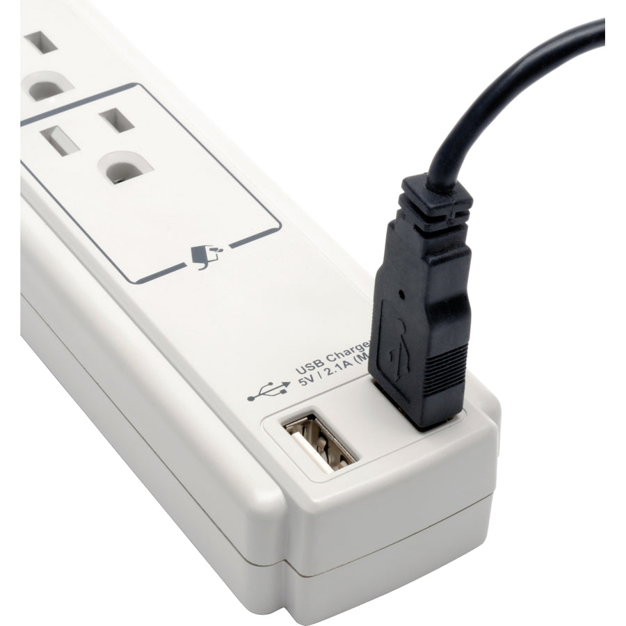 Tripp Lite by Eaton Protect It! 6-Outlet Surge Protector, 6 ft. (1.83 m) Cord, 990 Joules, 2 x USB Charging ports (2.1A), Gray Housing TLP606USB