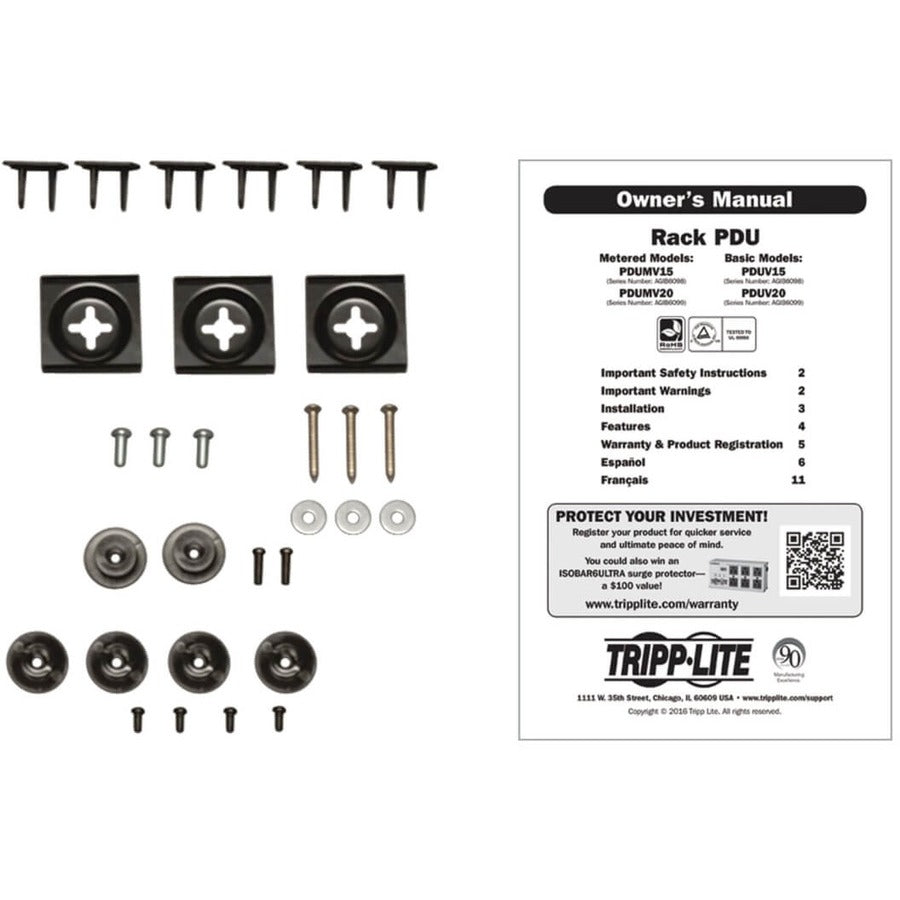 Tripp Lite by Eaton 1.4kW Single-Phase Local Metered PDU, 120V Outlets (16 5-15R), 5-15P, 15 ft. (4.57 m) Cord, 0U Vertical, 48 in. PDUMV15