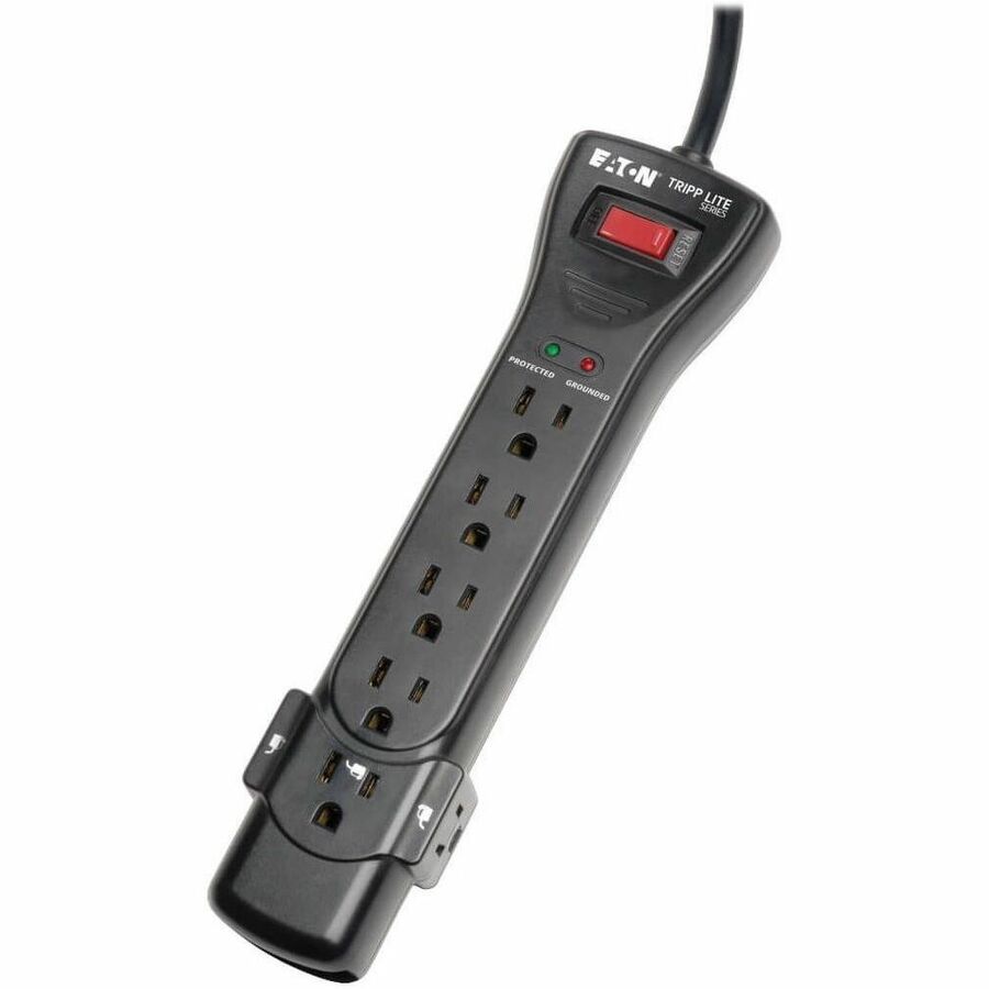 Eaton Tripp Lite Series Protect It! 7-Outlet Surge Protector, 7 ft. Cord with Right-Angle Plug, 2160 Joules, Diagnostic LEDs, Black Housing SUPER7B