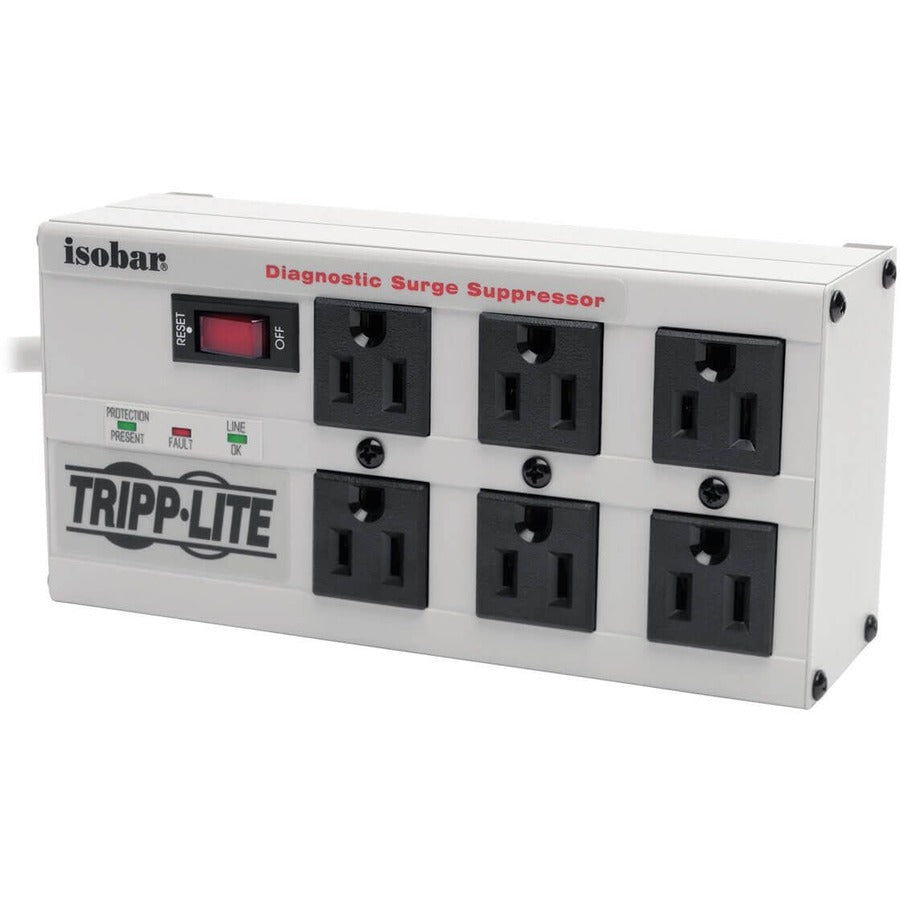 Tripp Lite by Eaton Isobar 6-Outlet Surge Protector, 6 ft. Cord with Right-Angle Plug, 3300 Joules, Diagnostic LEDs, Metal Housing IBAR6-6D