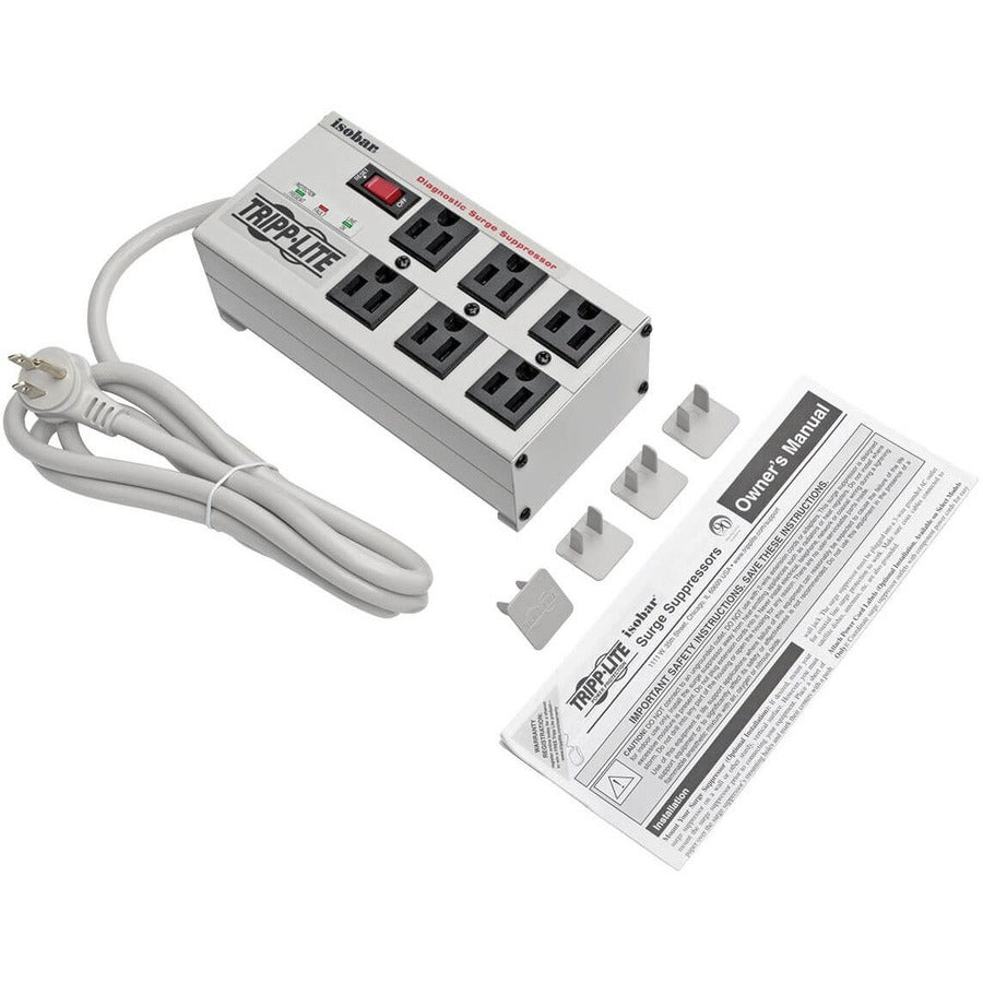 Tripp Lite by Eaton Isobar 6-Outlet Surge Protector, 6 ft. Cord with Right-Angle Plug, 3300 Joules, Diagnostic LEDs, Metal Housing IBAR6-6D