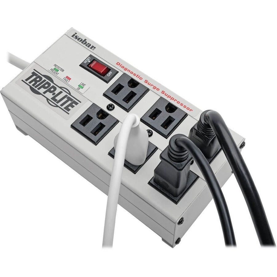 Tripp Lite by Eaton Isobar 6-Outlet Surge Protector, 6 ft. Cord with Right-Angle Plug, 3300 Joules, Diagnostic LEDs, Metal Housing IBAR6-6D