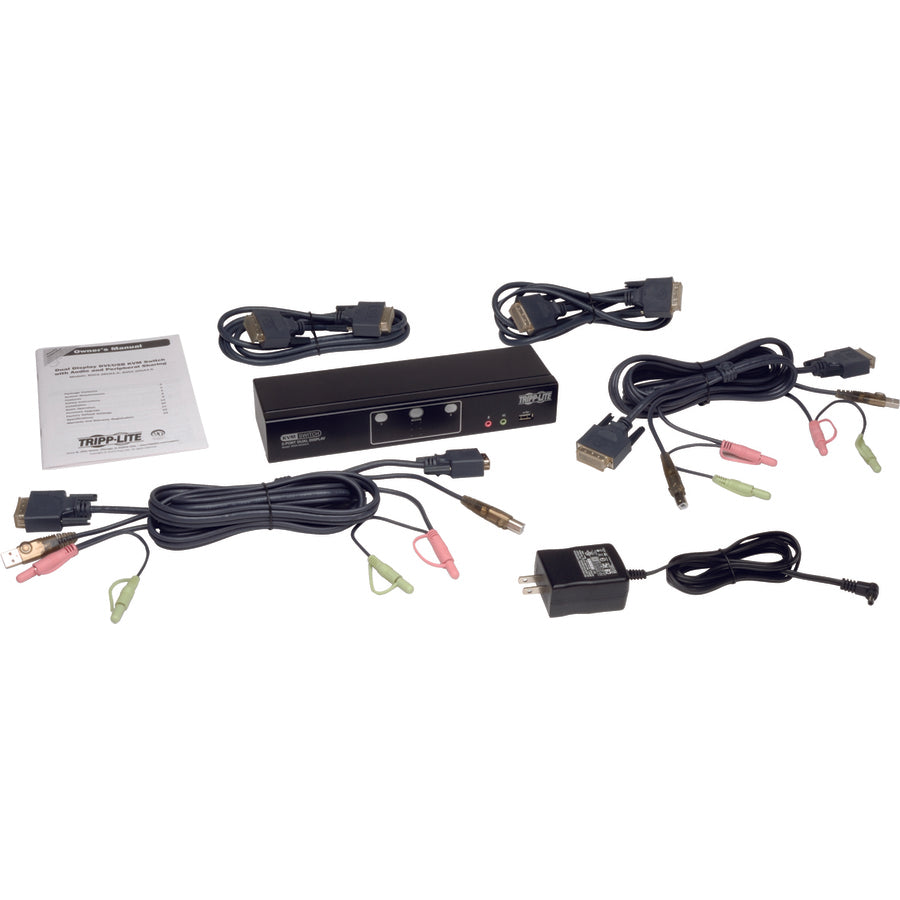 Tripp Lite by Eaton 2-Port Dual Monitor DVI KVM Switch, TAA, GSA with Audio and USB 2.0 Hub, Cables included B004-2DUA2-K