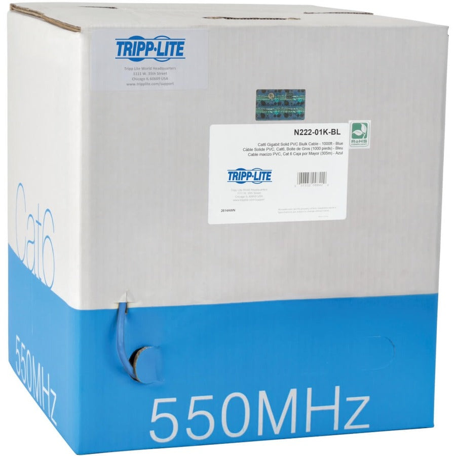 Eaton Tripp Lite Series Cat6 Gigabit Solid Core UTP PVC Bulk Ethernet Cable, Blue, 1000 ft. (304.8 m), TAA N222-01K-BL