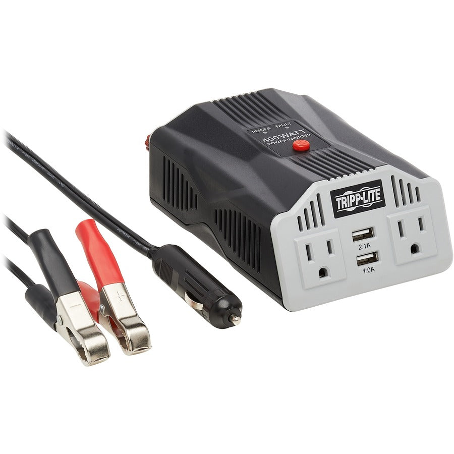 Tripp Lite by Eaton 400W PowerVerter Ultra-Compact Car Inverter with 2 AC/2USB - 3.1A/Battery Cables/Cigarette Lighter Adapter (CLA) PV400USB