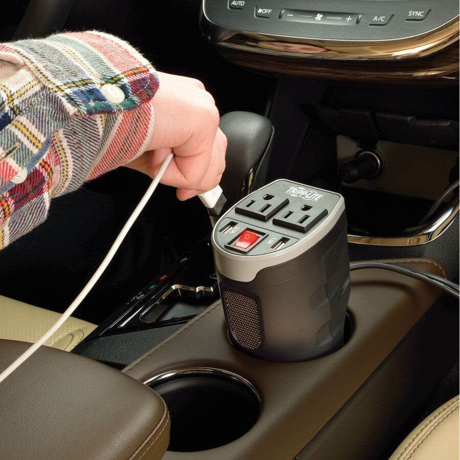 Tripp Lite by Eaton 200W PowerVerter Ultra-Compact Car Inverter with 2 Outlets and 2 USB Charging Ports, Cup Holder Design PV200CUSB
