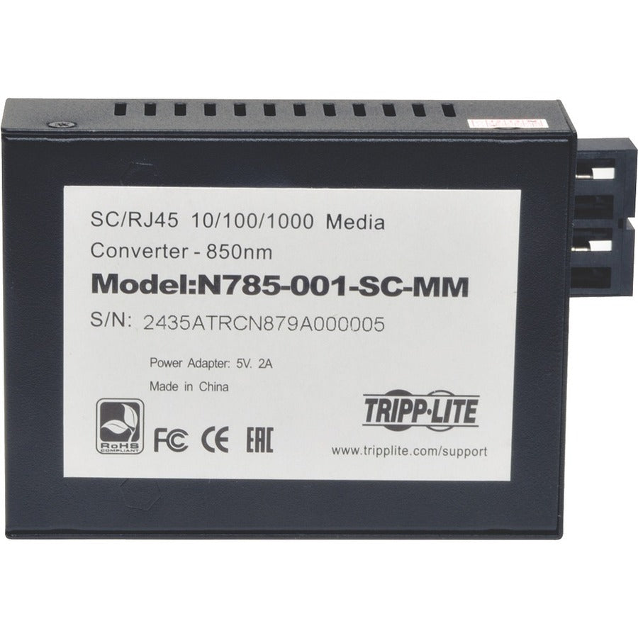 Tripp Lite by Eaton Gigabit Multimode Fiber to Ethernet Media Converter, 10/100/1000 SC, 550 m, 850 nm N785-001-SC-MM