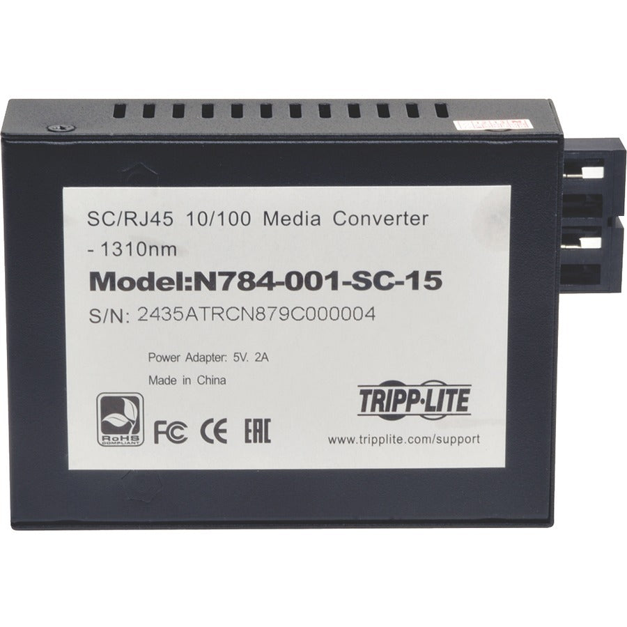 Tripp Lite by Eaton 10/100 SC Singlemode Fiber to Ethernet Media Converter, 15km, 1310nm N784-001-SC-15