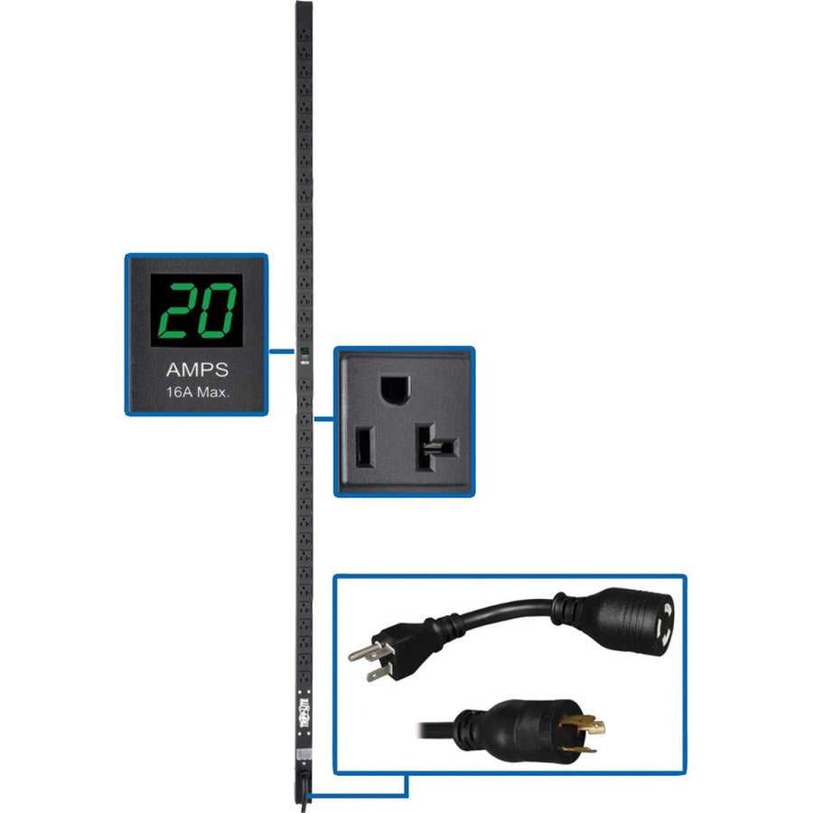 Tripp Lite by Eaton 2kW Single-Phase Local Metered PDU, 100-127V Outlets (36 5-15/20R), L5-20P/5-20P adapter, 0U Vertical, 72-in. PDUMV20-72