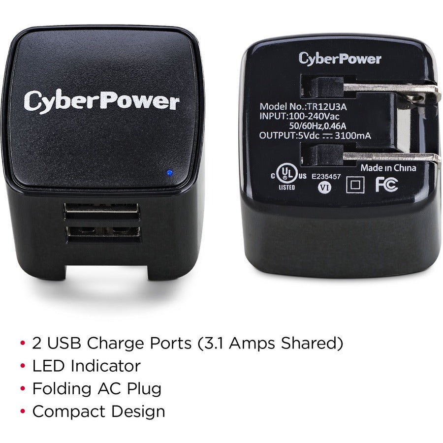 CyberPower TR12U3A USB Charger with 2 Type A Ports TR12U3A