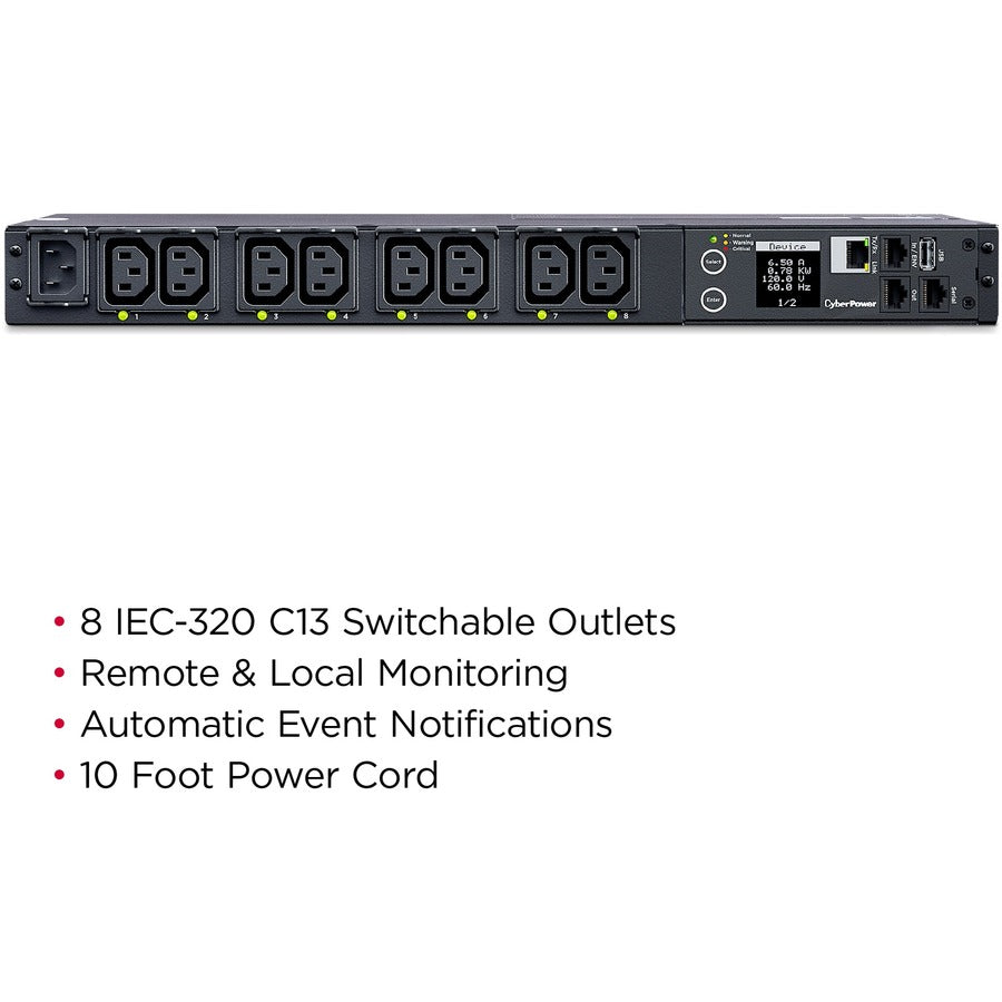 CyberPower PDU41004 Single Phase 100 - 240 VAC 15A Switched PDU PDU41004