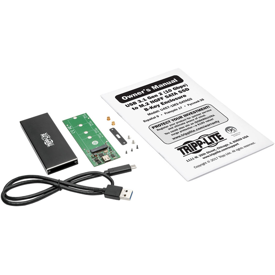 Tripp Lite by Eaton USB 3.1 Gen 2 (10 Gbps) USB-C to M.2 NGFF SATA SSD (B-Key) Enclosure Adapter with UASP Support, Thunderbolt&trade; 3 Compatible U457-1M2-SATAG2
