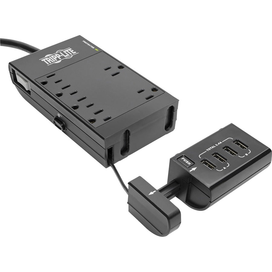 Tripp Lite by Eaton Protect It! 6-Outlet Surge Protector, 4 USB Ports, 6 ft. Cord, 1080 Joules, Diagnostic LED, Black Housing TLP66USBR
