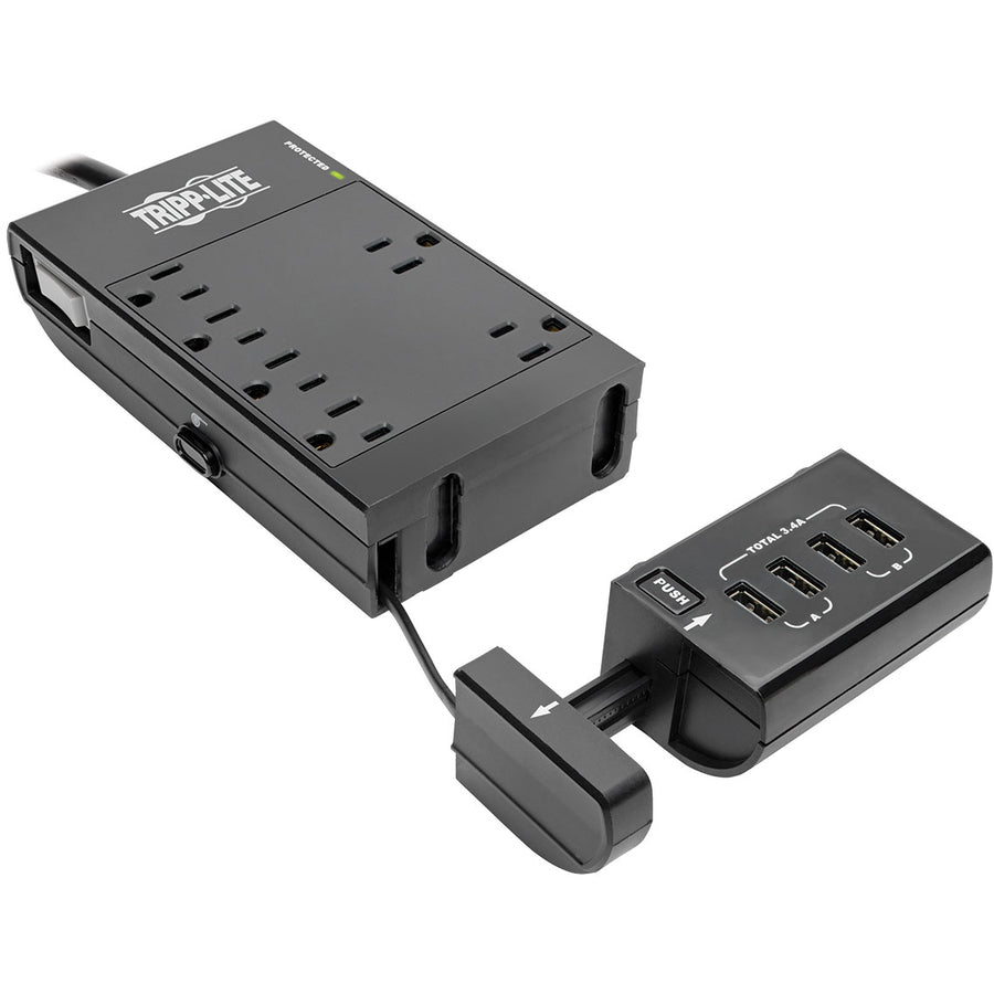 Tripp Lite by Eaton Protect It! 6-Outlet Surge Protector, 4 USB Ports, 6 ft. Cord, 1080 Joules, Diagnostic LED, Black Housing TLP66USBR