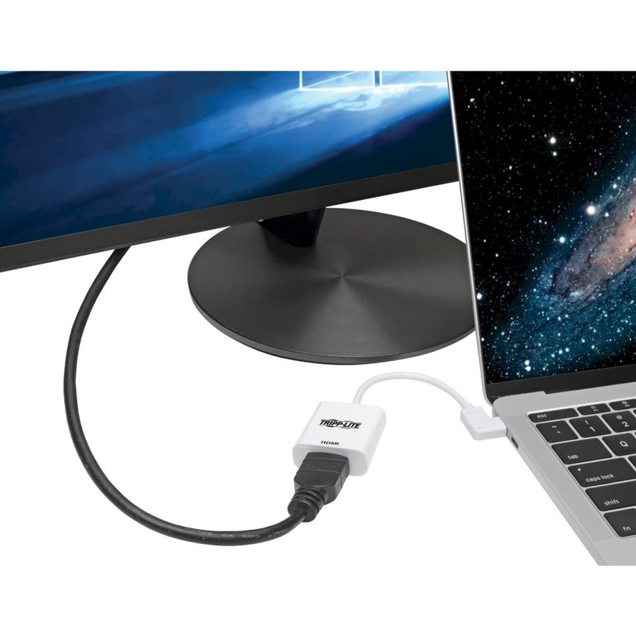 Tripp Lite by Eaton USB-C to HDMI Adapter (M/F) 4K 60 Hz, HDCP 2.2, Right-Angle USB-C, White U444-06N-HD4KRA
