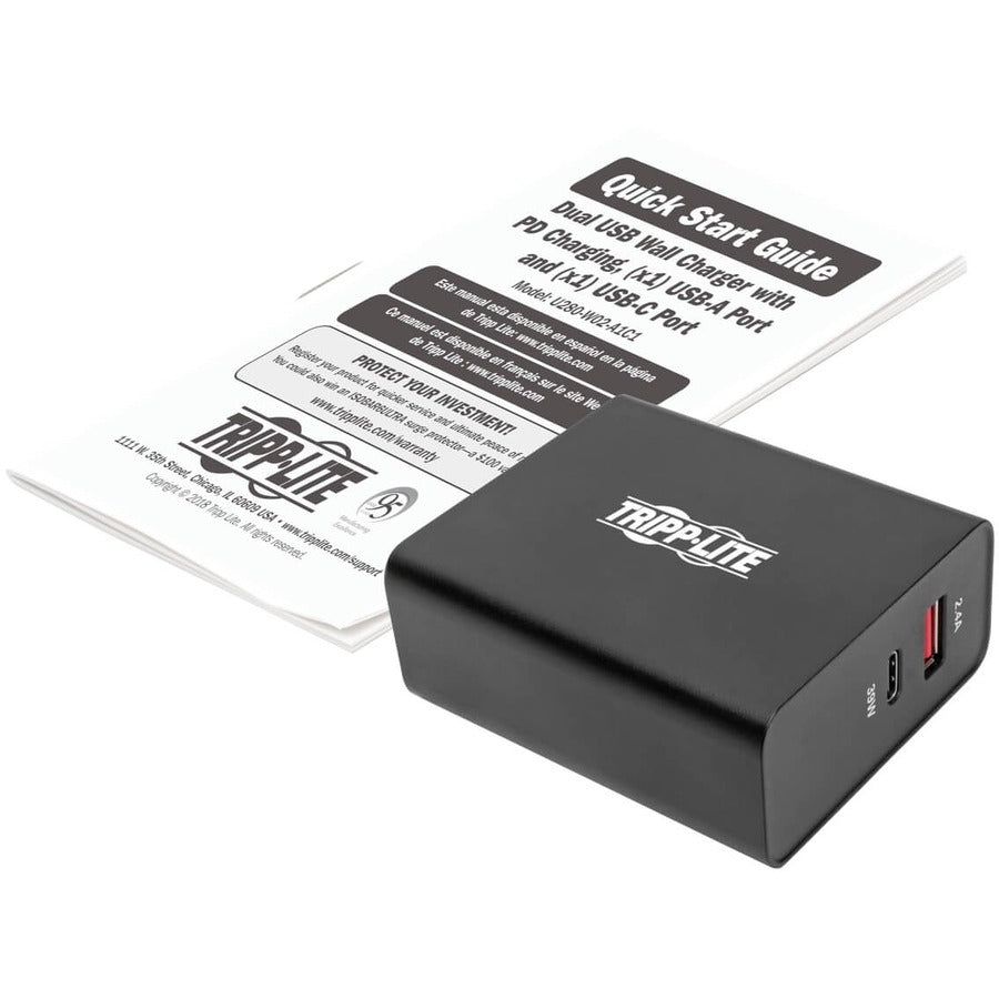 Tripp Lite by Eaton Dual-Port USB Wall Charger with PD Charging - USB-C (39W) & USB-A (5V 2.4A/12W) U280-W02-A1C1