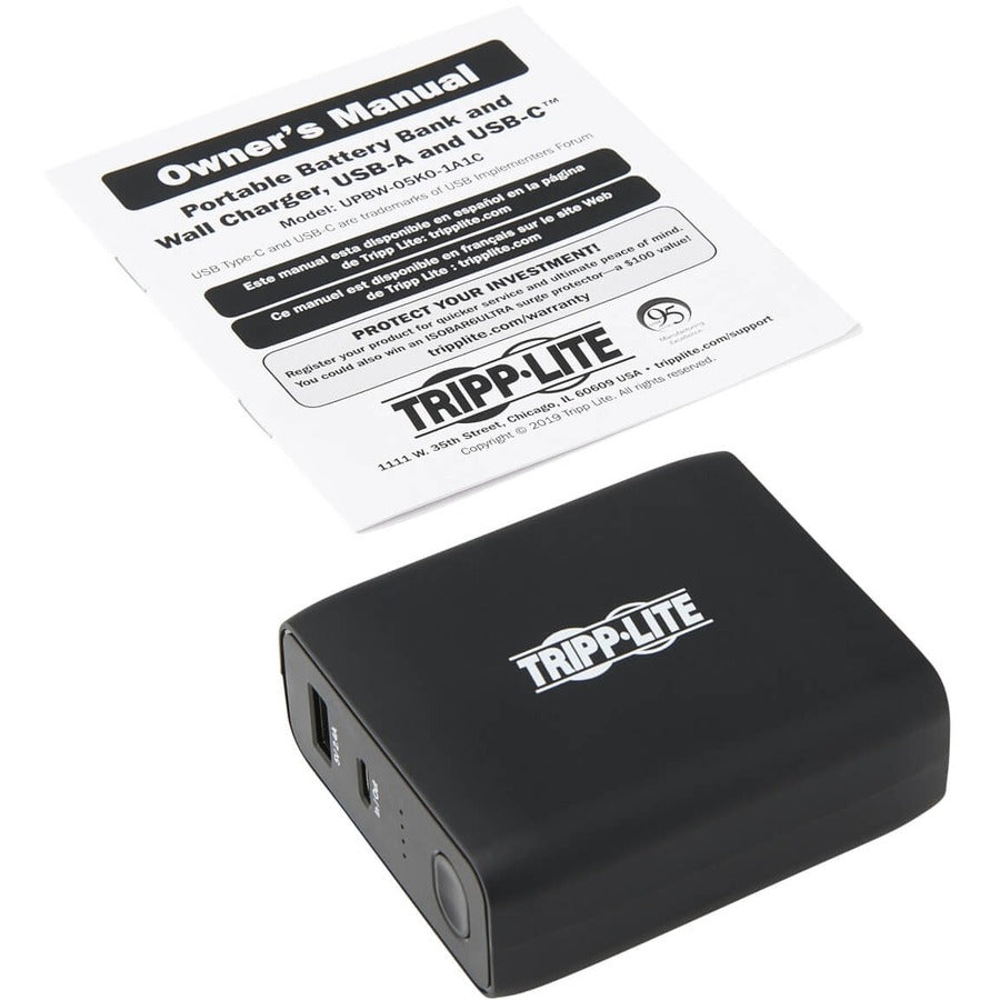 Tripp Lite by Eaton Portable 5000mAh 2-Port Mobile Power Bank and USB Battery Wall Charger Combo - Direct Plug, Black UPBW-05K0-1A1C