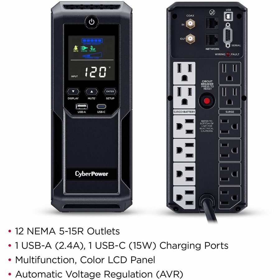 CyberPower Intelligent LCD UPS CP1500AVRLCD3 1500VA Mini-tower UPS CP1500AVRLCD3