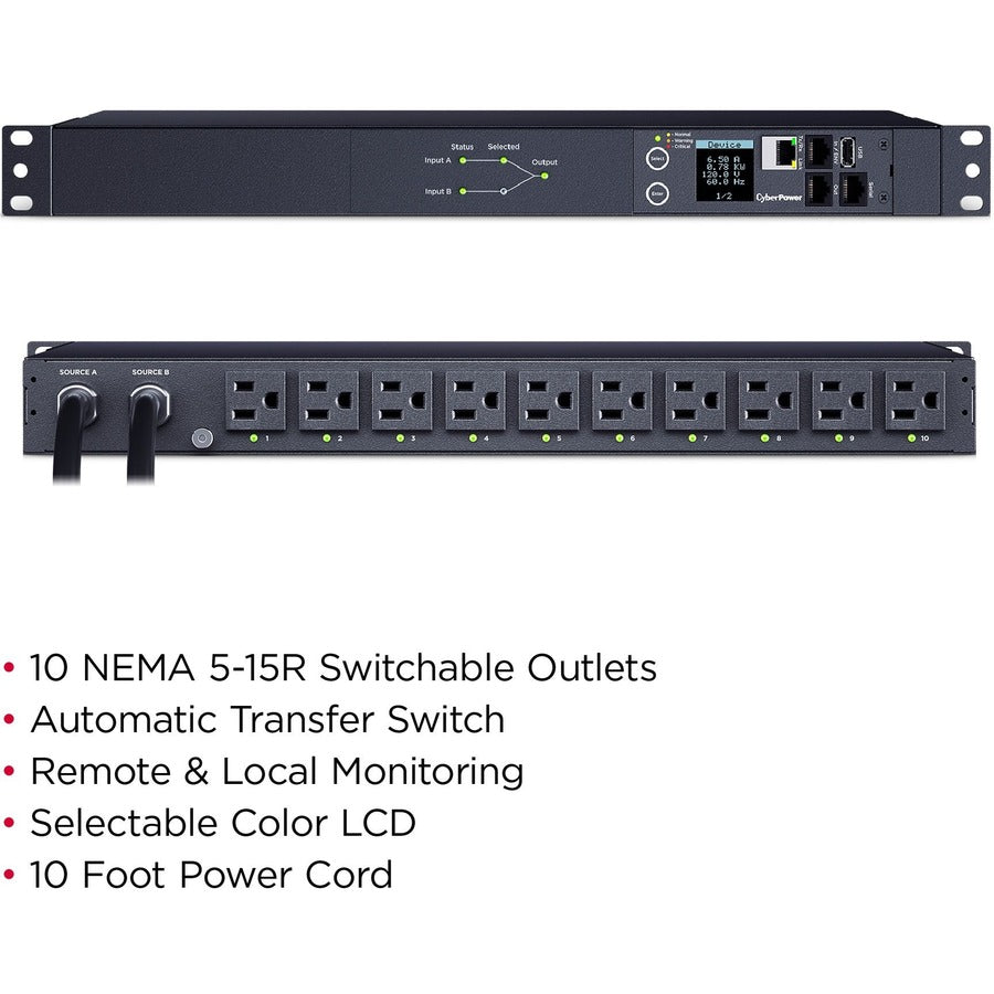 CyberPower Switched ATS PDU PDU44001 10-Outlets PDU PDU44001