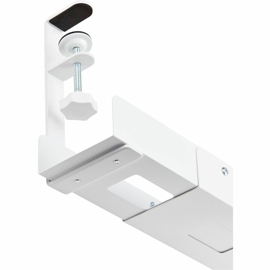 StarTech.com Under Desk Cable Management Tray, Length Adjustable, Clamp-On Installation, No Drilling Required, White CALW-DESK-CABLE-TRAY