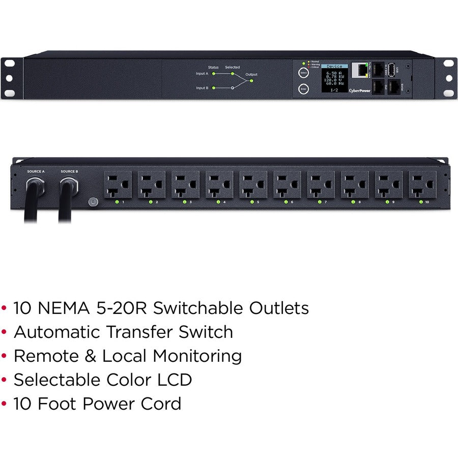 CyberPower Switched ATS PDU PDU44002 10-Outlets PDU PDU44002