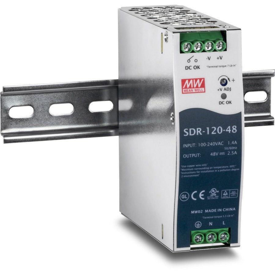 TRENDnet 120 W Single Output Industrial DIN-Rail Power Supply, Extreme -25 to 70 &deg;C (-13 to 158 &deg;F) Operating Temp, Power Supply 120W, DIN-Rail Mount, Overload Protection, Silver, TI-S12048 TI-S12048