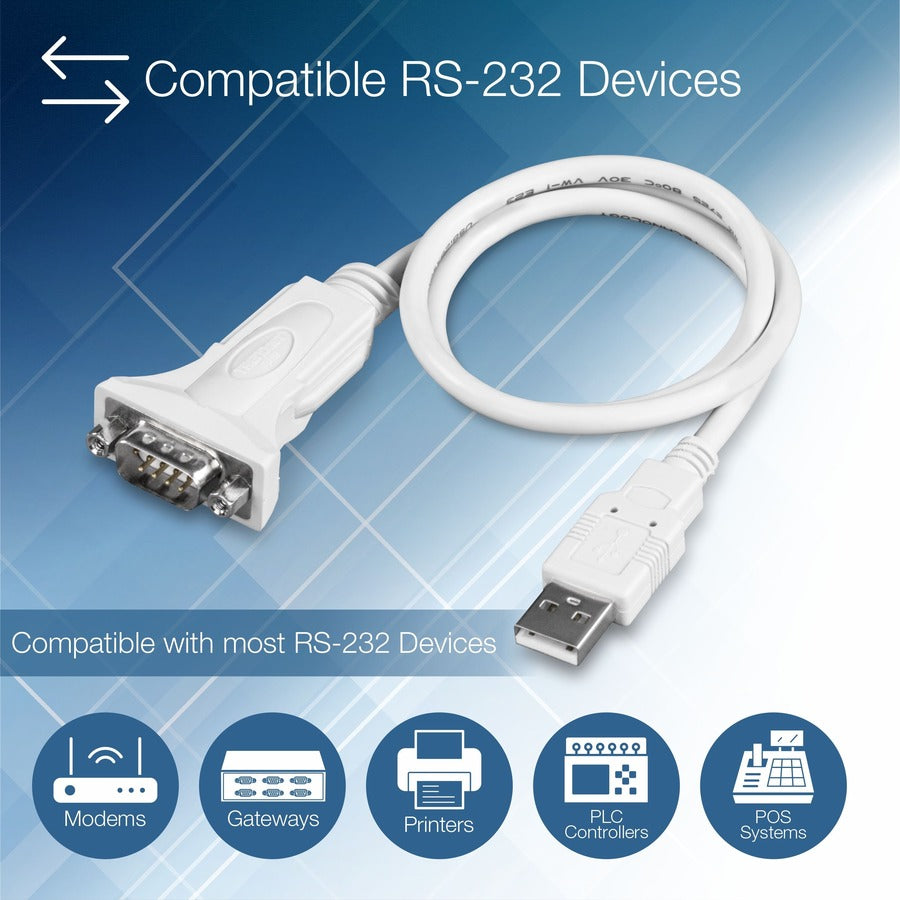 TRENDnet USB to Serial 9-Pin Converter Cable, Connect a RS-232 Serial Device to a USB 2.0 Port, Supports Windows & Mac, USB 1.1, USB 2.0, USB 3.0, 21 Inch Cable Length, Plug & Play, White, TU-S9 TU-S9