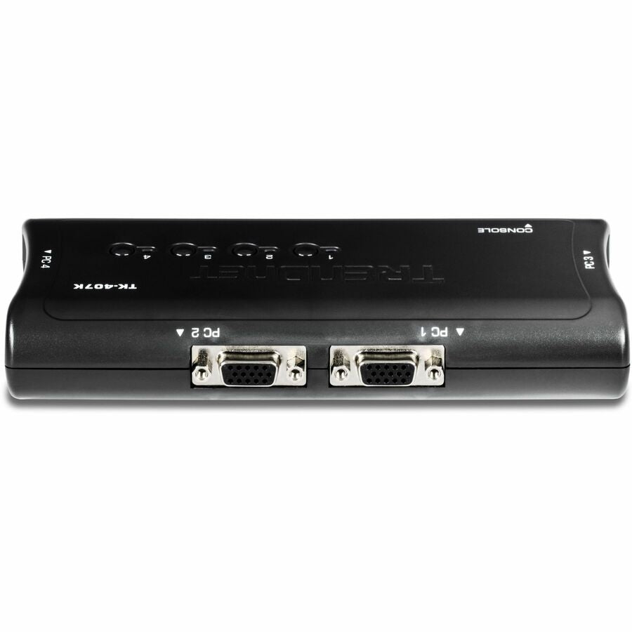TRENDnet 4-Port USB KVM Switch Kit, VGA And USB Connections, 2048 x 1536 Resolution, Cabling Included, Control Up To 4 Computers, Compliant With Window, Linux, and Mac OS, White, TK-407K TK-407K