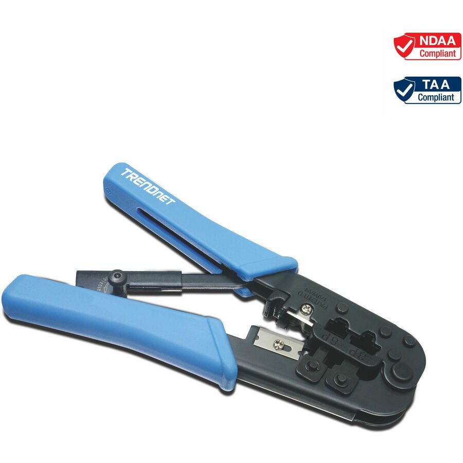 TRENDnet Crimping Tool, Crimp, Cut, And Strip Tool, For Any Ethernet or Telephone Cable, Built-In Cutter And Stripper, 8P-RJ-45 And 6P-RJ-12, RJ-11, All Steel Construction, Black, TC-CT68 TC-CT68