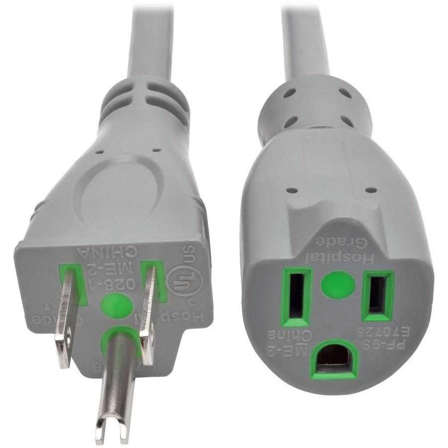 Eaton Tripp Lite Series Hospital-Grade Extension Cord, NEMA 5-15P to NEMA 5-15R - Green Dot, 15A, 125V, 14 AWG, 6 ft. (1.83 m), Gray P024-006-GY-HG