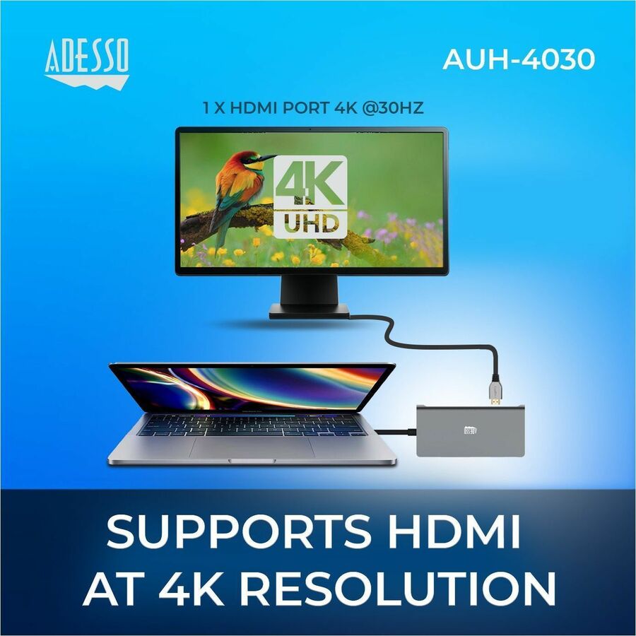 Adesso 8-in-1 USB-C Multi-Port Docking Station (TAA Compliant) AUH-4030