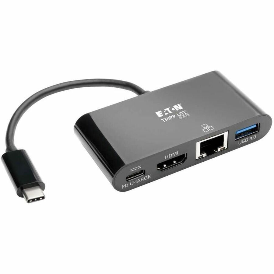 Eaton Tripp Lite Series USB-C Multiport Adapter - HDMI, USB 3.x (5Gbps) Hub Port, Gigabit Ethernet, 60W PD Charging, HDCP, Black U444-06N-HGUB-C