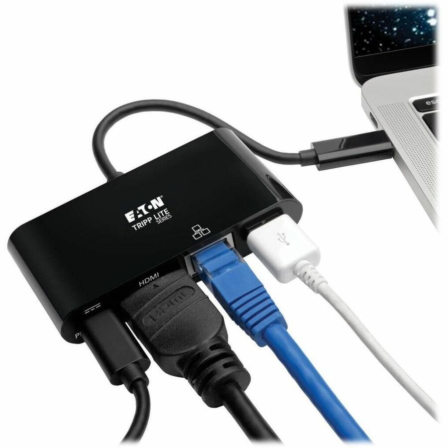 Eaton Tripp Lite Series USB-C Multiport Adapter - HDMI, USB 3.x (5Gbps) Hub Port, Gigabit Ethernet, 60W PD Charging, HDCP, Black U444-06N-HGUB-C