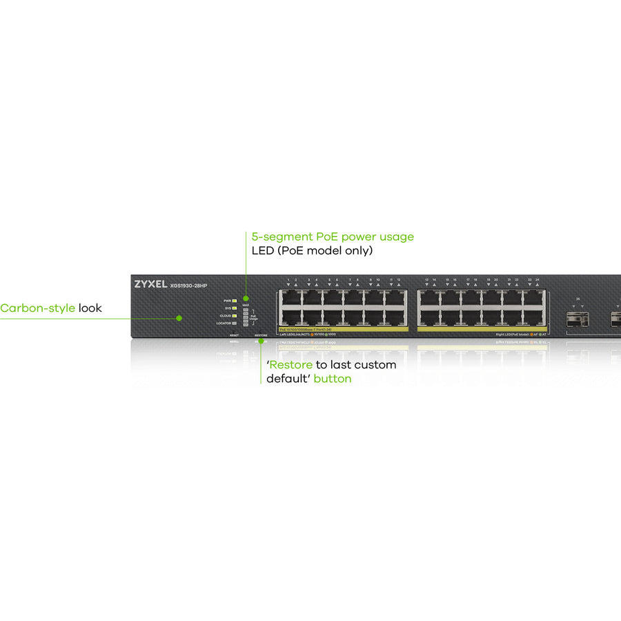 ZYXEL 24-port GbE Smart Managed PoE Switch with 4 SFP+ Uplink XGS1930-28HP