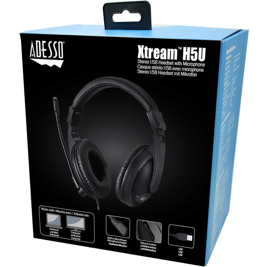 Adesso Xtream H5U - USB Stereo Headset with Microphone - Noise Cancelling - Wired- Lightweight XTREAM H5U
