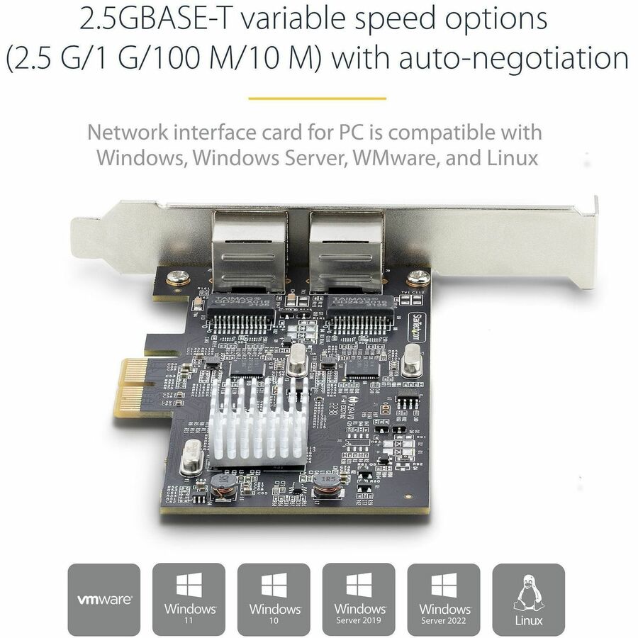 StarTech.com 2-Port 2.5G NBASE-T PCIe Network Card, Computer Network Card Interface, Intel&reg; I225-V, Dual-Port Ethernet, Multi-Gigabit NIC PR22GI-NETWORK-CARD