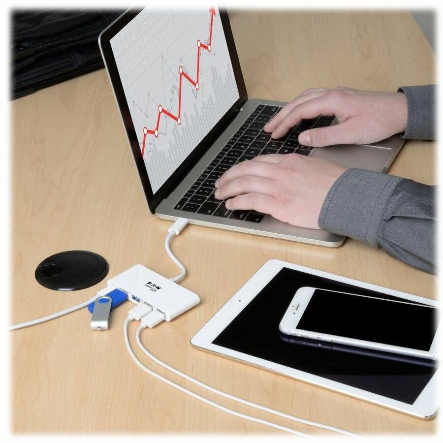 Eaton Tripp Lite Series 4-Port USB-C Hub, USB 3.x (5Gbps), 4x USB-A Ports, 60W PD Charging, White U460-004-4A-C