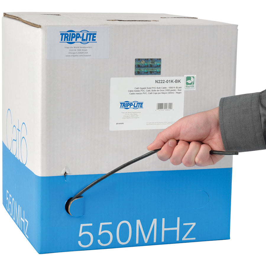 Eaton Tripp Lite Series Cat6 Gigabit Solid Core UTP PVC Bulk Ethernet Cable, Black, 1000 ft. (304.8 m), TAA N222-01K-BK