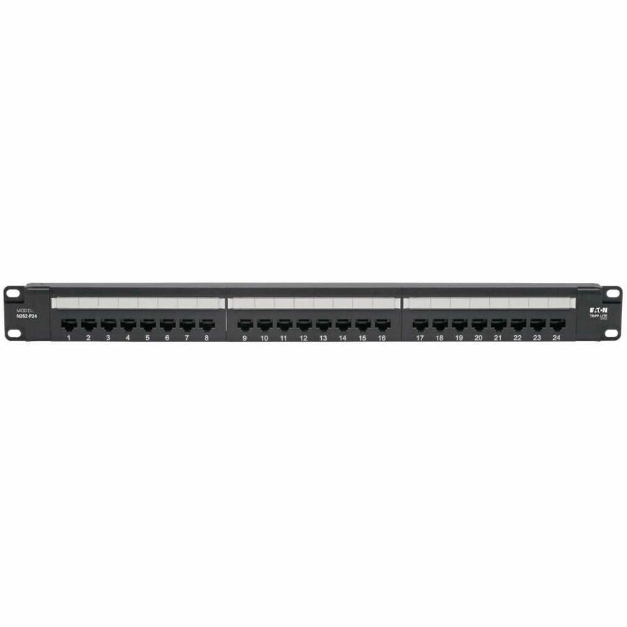Eaton Tripp Lite Series 24-Port Cat6 Patch Panel - 4PPoE Compliant, 110/Krone, 568A/B, RJ45 Ethernet, 1U Rack-Mount, Black, TAA N252-P24