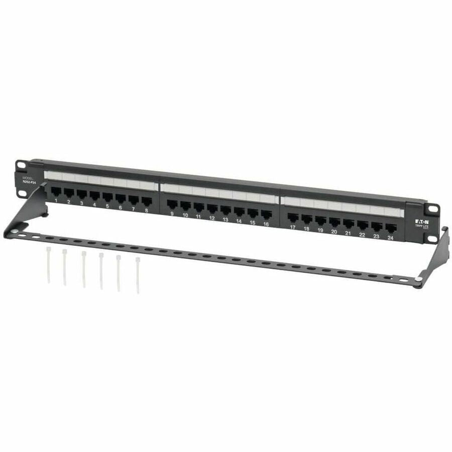 Eaton Tripp Lite Series 24-Port Cat6 Patch Panel - 4PPoE Compliant, 110/Krone, 568A/B, RJ45 Ethernet, 1U Rack-Mount, Black, TAA N252-P24
