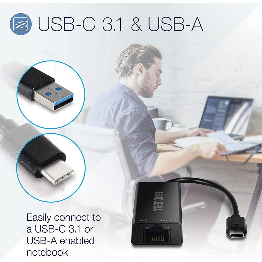 TRENDnet USB-C 3.1 To 2.5GBase-T Ethernet Adapter, IEEE 802.3bz 2.5GBASE-T Compliant, Supports Up to 2.5Gbps connection Speeds, Supports 802.1p (CoS) And 802.1Q (VLAN), Black, TUC-ET2G (V2.0R) TUC-ET2G