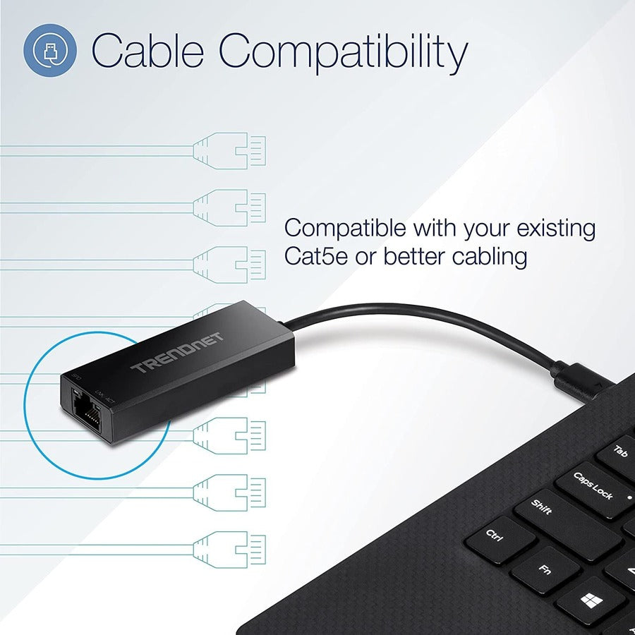 TRENDnet USB-C 3.1 To 2.5GBase-T Ethernet Adapter, IEEE 802.3bz 2.5GBASE-T Compliant, Supports Up to 2.5Gbps connection Speeds, Supports 802.1p (CoS) And 802.1Q (VLAN), Black, TUC-ET2G (V2.0R) TUC-ET2G