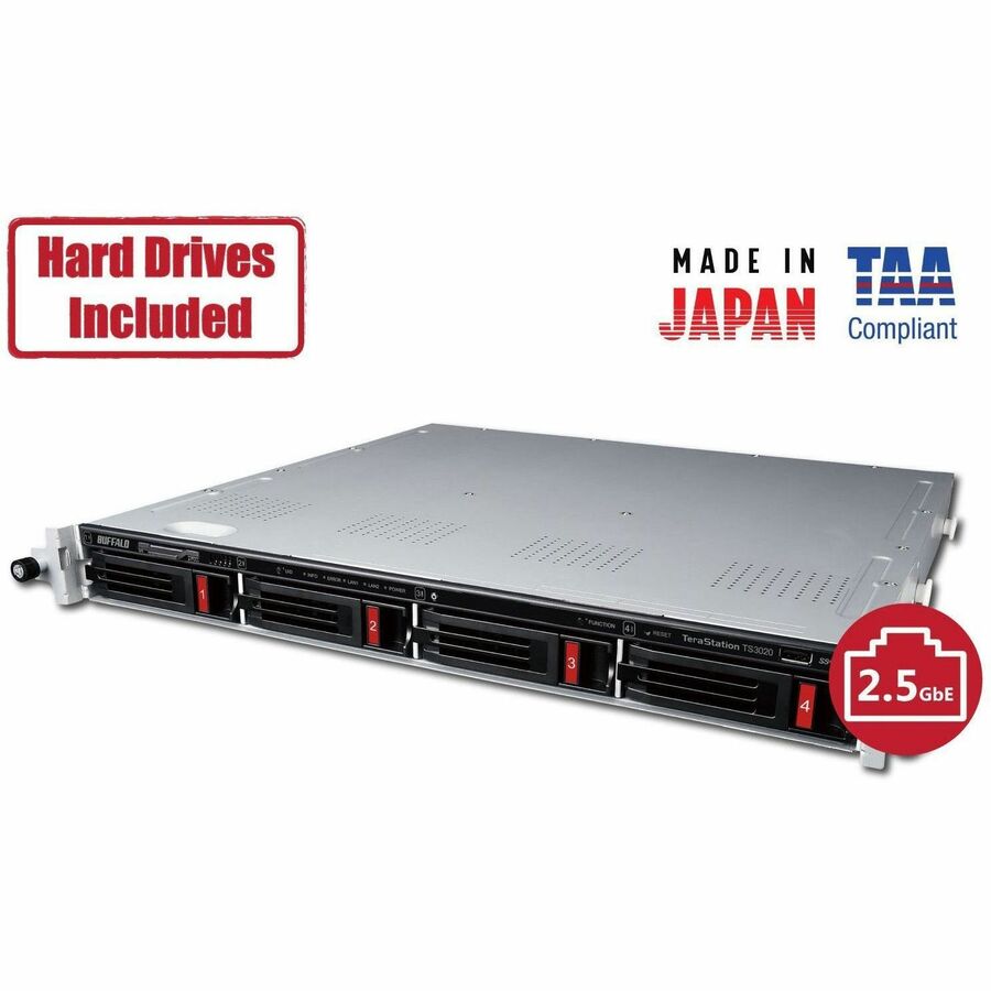 BUFFALO TeraStation 3420 4-Bay SMB 32TB (4x8TB) Rackmount NAS Storage w/ Hard Drives Included TS3420RN3204