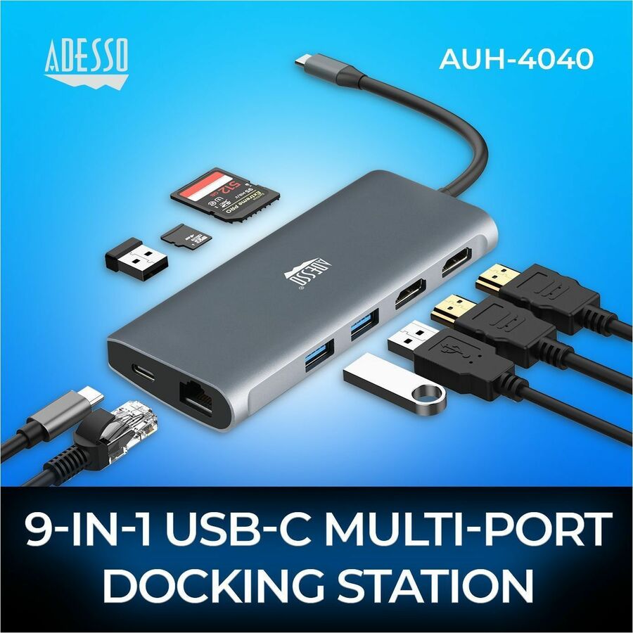 Adesso 9-in-1 USB-C Multi-Port Docking Station (TAA Compliant) AUH-4040