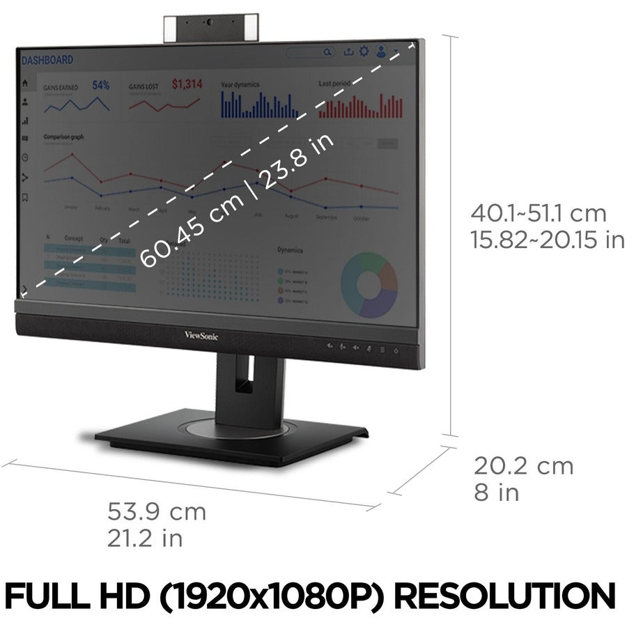 ViewSonic VG2456V 24 Inch 1080p Video Conference Monitor with Webcam, 2 Way Powered 90W USB C, Docking Built-In, Gigabit Ethernet RJ45, 40 Degree Tilt Ergonomics VG2456V