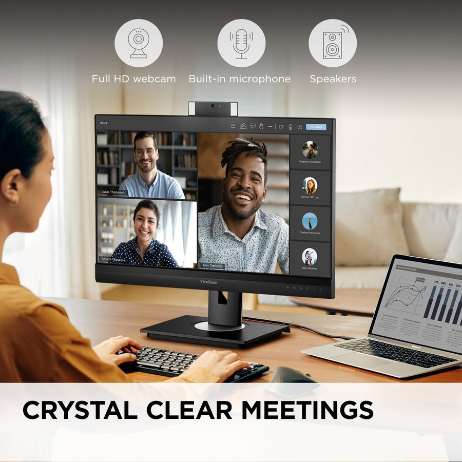 ViewSonic VG2456V 24 Inch 1080p Video Conference Monitor with Webcam, 2 Way Powered 90W USB C, Docking Built-In, Gigabit Ethernet RJ45, 40 Degree Tilt Ergonomics VG2456V